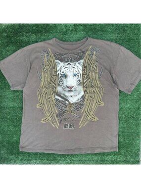 Vintage Y2K Animal Planet Tiger Tribal T-Shirt Gray Nature Neutral Wildlife Zoo